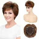 MyLike Wig Toppers for Short Hair 4 Inch Pixie Cut Hair Toppers Natural Curly Texture Synthetic Wiglets Hairpieces for Thinning Hair -Medium Caramel Brown