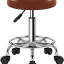 PU Leather Stool with Wheels Modern Round Rolling Stool with Footrest 360Swivel Height Adjustable Stool Chair for Home Work Drafting Spa Salon Massage Beauty Stools Small (Brown)