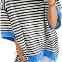 SHEWIN Womens Tops Casual Short Sleeve Sweatshirt Crewneck Striped Shirt Pullover T Shirts Loose Blouses, Medium, Black Stripe