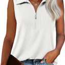 Vivilli Womens Ribbed Tank Top Zipper V Neck Dressy Casual Blouses Sleeveless Camisole Tops Work Tank Polo Shirts S