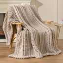 Esterra Chunky Knit Blanket Throw 50"x60", 100% Hand Knitted Chenille Throw Blanket, Cozy Soft Thick Cable Knit Throw Large Rope Knot Crochet Throw Blanket for Sofa Couch Bed, Linen Beige