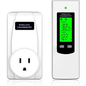 Programmable Wireless Plug in Thermostat Outlet, Electric Thermostat Controlled Outlet with Built-in Temperature Sensor Remote Control (White)