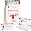 Christmas Guess How Many Baby Shower Game Pack of 1 Tabletop Sign with Stand and 50 How Many Cards, Christmas Gender Reveal Party Game Decorations(Santa)