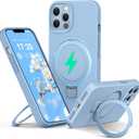 Liquid Silicone Case for iPhone 12 pro MAX with Magnetic Ring Stand, Upgraded Camera Lens Protection, Mil-Grade Drop Shockproof, Anti-Scratch Microfiber Lining Silicone Case (Azure Blue)