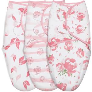 GLLQUEN BABY Girl Swaddles 0-3 Months - 3 Pack Baby Swaddles Sack for Newborn, Infant Sleep Sack, Easy Swaddling Wrap, A Pink Floral, Nursery Swaddle Blankets Essentials