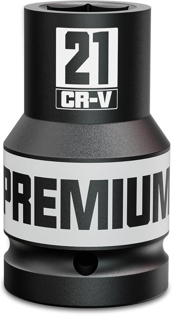 1" Drive 6 Point Impact Socket, 21mm Deep Socket, Metric, CR-V, Automotive Maintenance Machinery Manufacturing