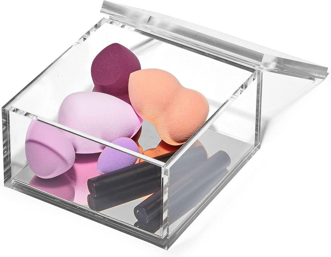 OfficeGoods Acrylic Desk Organizer w/Silver Base  Functional & Elegant Odds & Ends Box for Display or Storage  Perfect for Home or Office, Kitchen, Bathroom Vanity, Curio Display - Large