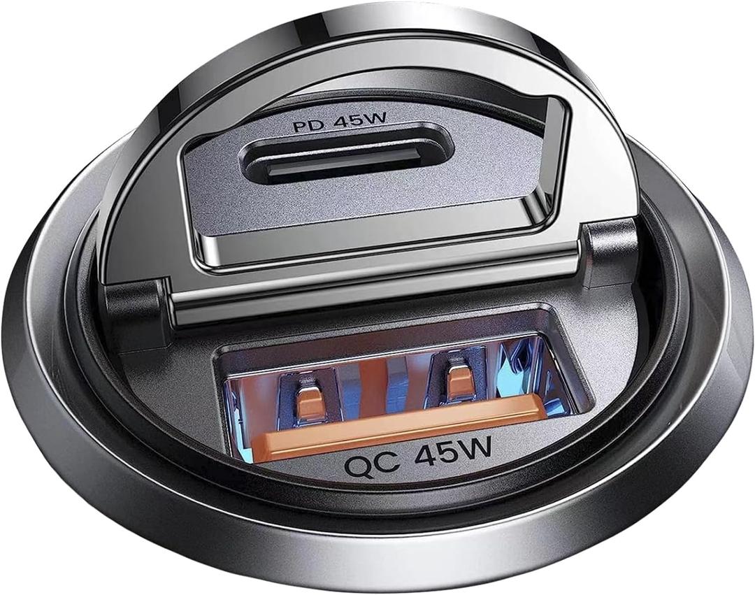 MRGLAS 90W USB C Car Charger Fast Charging,[Invisible Design] All Metal Car Charger USB C PD45W+QC3.0 Dual Port Cigarette Lighter Car Adapter for iPhone 17 16 Pro Max Plus 15 Samsung S26 S25 Ultra