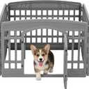 IRIS USA 24" Dog Playpen 4-Panel Pet Exercise Pen with Door Gate 35 x 35 x 24 Puppy Play Pen Indoor Outdoor Plastic Foldable Portable Pet Fence for Small Medium Dogs Puppies Multiple Pets Gray