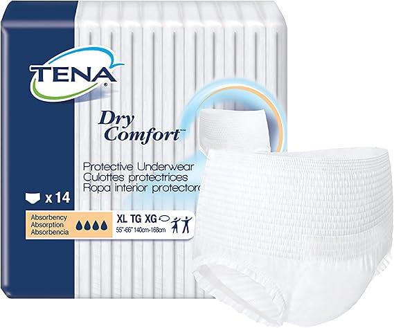 4 X TENA Dry Comfort Underwear, Extra Large, Unisex, 56 Count, Size XL, Incontinence Protector