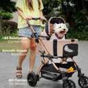 Small Dog Stroller, 5-in-1 Foldable Pet Stroller for Small Dogs Cats 10-20 lbs - 1-Click Fold Without Detaching Carrier, Removable Waterproof Carrier, All Terrain 4 Wheels for Outdoor Travel, Khaki