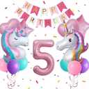 Yancan 5th Unicorn Birthday Decorations for Girls, 5 year old Girl Party Supplies with Happy Birthday Banner, Unicorn Balloons