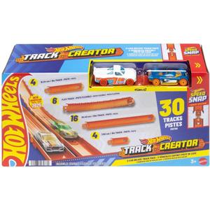 Hot Wheels Track Creator 2-Car Deluxe Pack with 2 1:64 Scale Die-Cast Toy Vehicles, 25 Feet of Different Length Speed Snap Track & Connectors  