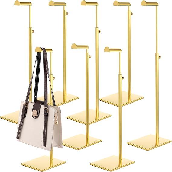 Hicarer 8 Pcs Gold Purse Display Stands Stainless Steel Purse Display Stands for Adjustable Height Handbag Rack Metal Handbag Holder for Home Store Boutique Counter Retail Floor