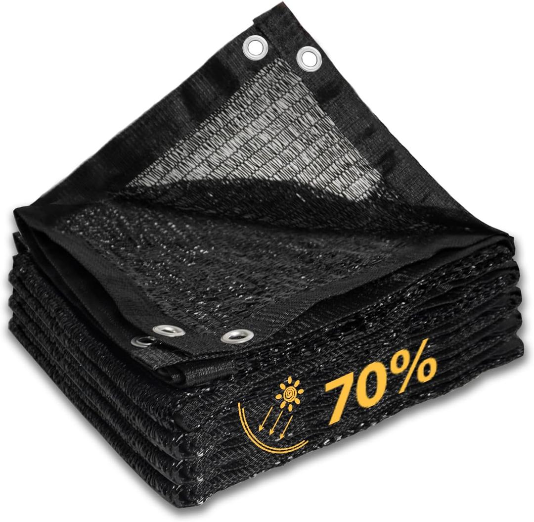 Shade&Beyond 70% Black Shade Cloth with Grommets, 10'x12' Durable Garden Shade Cloth with UV Protection,Plant Covers Freeze Protection for Greenhouse, Plant Shade, Patio, Dog House, GN7001