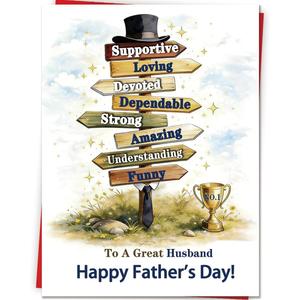 3 x Fathers Day Card Gifts for Husband from Wife, Meaningful Direction Sign Design with Emotional Message, Unique Cards for Father's Day Family Celebration and Love