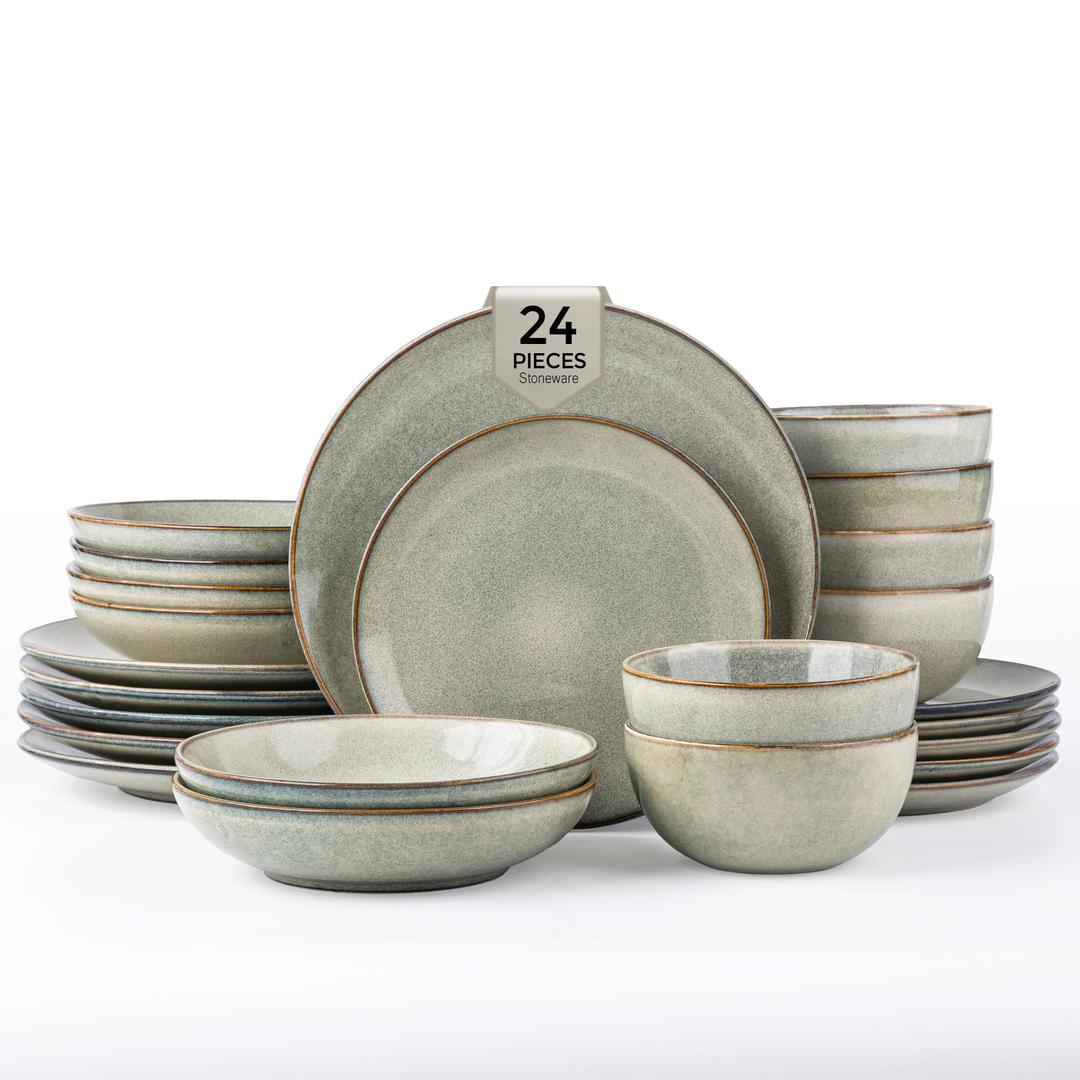 GBHOME Dinnerware Sets for 6, 24 Pieces Ceramic Plates and Bowls Set