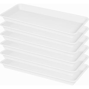 6 Pack Plastic Plant Tray Saucer, Rectangular, Indoors Outdoor, Water Drip Tray for Flower Pot, Windowsill (6.5 x 13 Inch, Cream White)