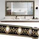 Wallpaper Border Peel and Stick 3.94"x196.85" PVC Self-Adhesive Removable Accent Trim for Bathroom Bedroom Kitchen (Gold Black Baroque Marble 2D Print)