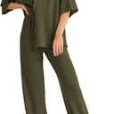 SHEWIN Women's 2 Piece Outfits Waffle Knit Lounge Sets Casual Short Sleeve Button Down Sleepwear Pajamas Set (XXL)