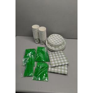 350 Pcs Sage Green Gingham Plates and Napkins Set, Sage Gingham Party Supplies with Paper Plates Napkins Cups Plastic Spoons Forks Knives for Wedding Picnic Baby Shower Decorations