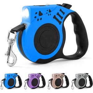 Retractable Dog Leash with USB Rechargeable Flashlight for Night Walks, 16FT Automatic Telescopic Tractor Dog Leash for Small and Medium Dogs, Blue
