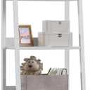 Furologee 5-Tier White Ladder Shelf, Ladder Bookshelf with Removable Drawer, Mordern Bookcase Storage Rack Organizer, Wood Metal Freestanding Storage Shelves for Living Room, Home Office, Bedroom