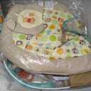 Bright Starts Disney Baby Winnie The Pooh Baby Bouncer Soothing Vibrations Deluxe Infant Seat - Faux Suede, Music, Removable -Toy Bar, 0-6 Months 6-20 lbs (Dots & Hunny Pots)