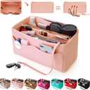 Purse Organizer Insert, Felt Tote Organizer Insert With Metal Zipper, Handbag Organizer For Speedy, Neverfull, Tote, Handbag, 7 Colors 5 Sizes (Medium, Brush Pink)