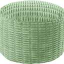 HOMBYS Unstuffed Ottoman Pouf Cover,Round Faux Fur Foot Stool, Fuzzy Chair, Floor Bean Bag(No Filler),Foot Rest with Storage for Living Room, Bedroom, Office, Striped Tufted (Sage Green)