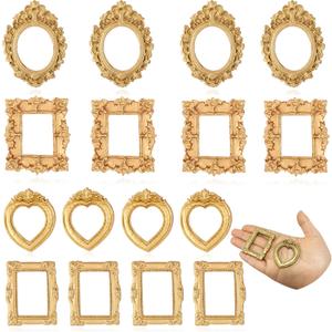 16 Pcs Mini Picture Frames Set Vintage Baroque Photo Frames Tiny Resin Antique DIY Photo Crafts for Home Decor Jewelry Display Wedding Party