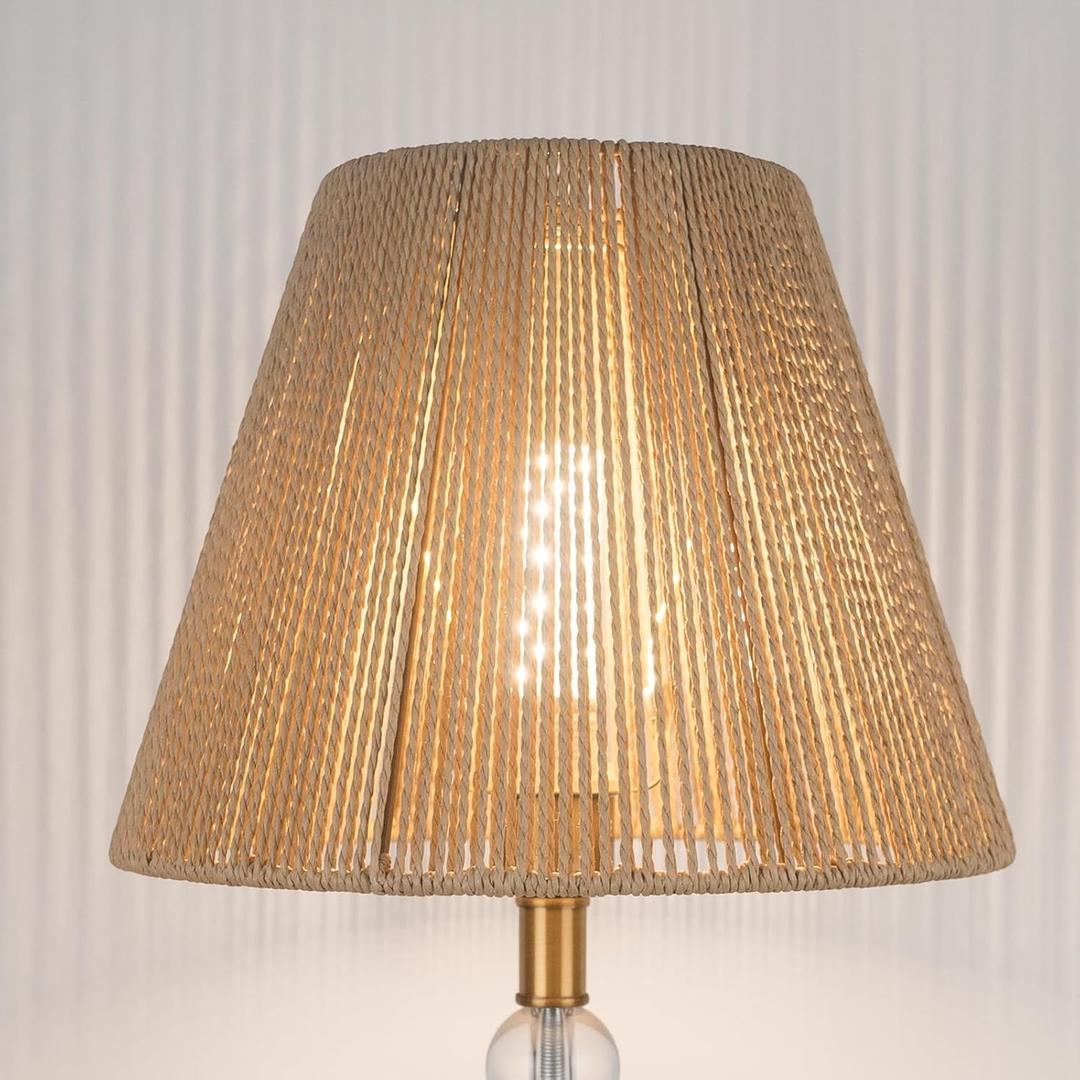 Bell Boho Lamp Shade 7" Top X 13" Bottom X 10" High, Medium Hand Woven Lampshade for Table Lamps and Small Floor Lamps Replacement,brown,Spider Fitter