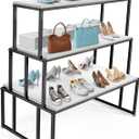 3-Tier Display Table & Heavy Duty Display Riser Stand for Shoes, Handbags, Clothing, Iron and Wood Black Store Display for Retail Boutique, Home Organization Supplies