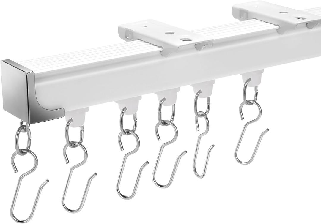 Aluminum Heavy Duty Ceiling Curtain Track, Room Divider Rail System with Silent Rollers, 1.3FT to 6.7FT Adjustable Length for Living Room Bedroom RV Shower, White