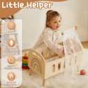 Freniland Wooden Doll Crib Bed for 18 Inch Dolls, Baby Doll Furniture Set with Sheer Canopy and Soft Fabric Mattress, Pretend Play Nursery Accessories for Toddlers, Dolls Bed with Curtain