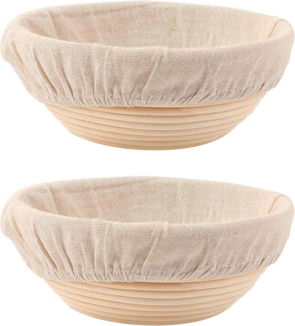 DOYOLLA Bread Proofing Baskets Set of 2 8.5 inch Round Dough Proofing Bowls and Liners Perfect Home Sourdough Bread Baking Supplies