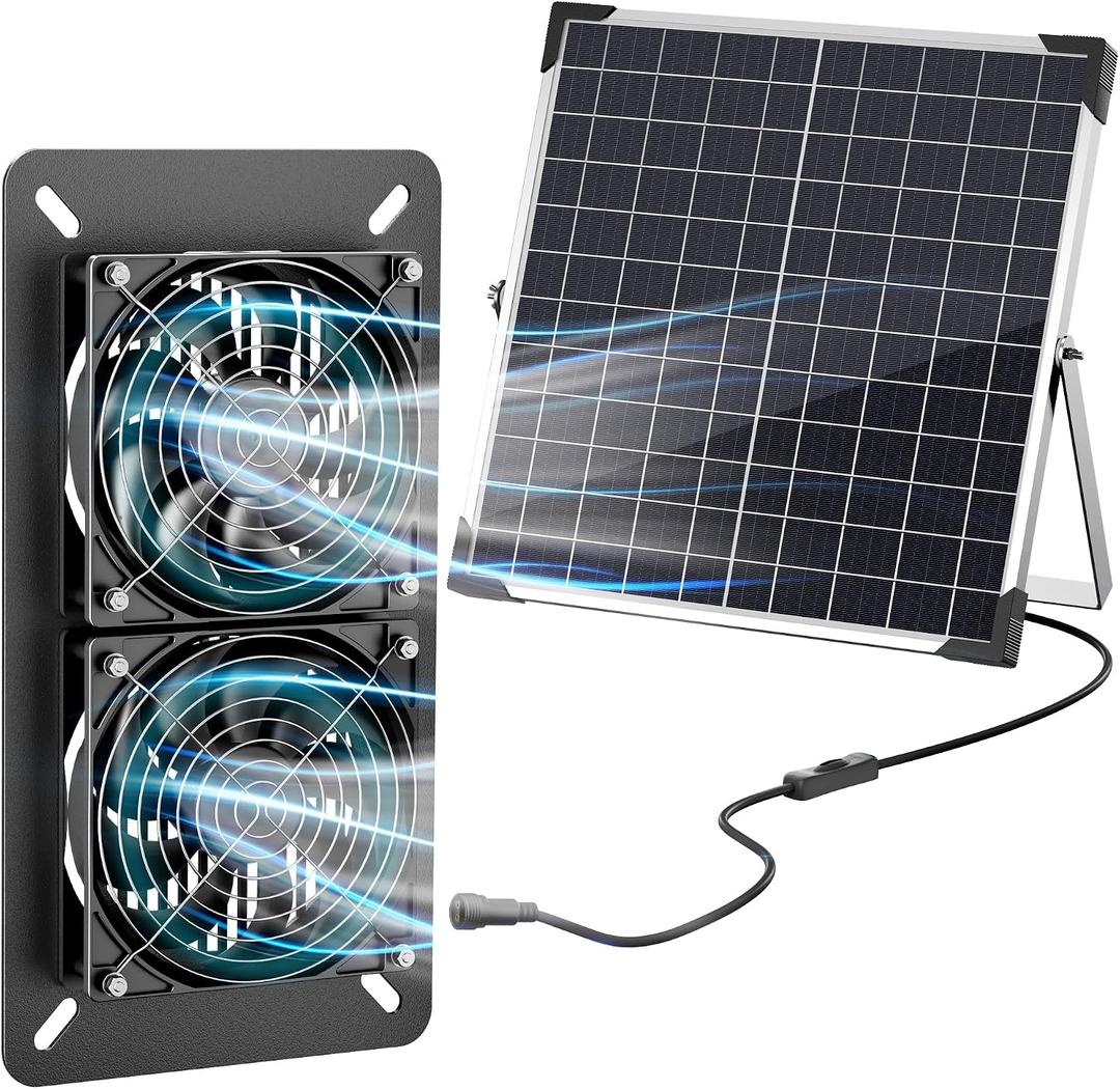 Solar Fan Kit for Chicken Coop - Two IP65 Waterproof 5" Solar Powered Fans - Outdoor Exhaust Intake Ventilation Fan for Outside Shed Greenhouse Attic Pet House - Strong Airflow Without Battery