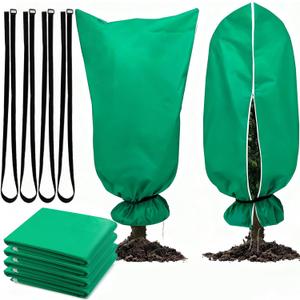 Plant Frost Protection Cover with Extra Straps, Zipper & Drawstring  31.5 x 47.2 Reusable Winter Freeze Protection Bag for Outdoor Trees & Garden Plants (Green, 4PACK)