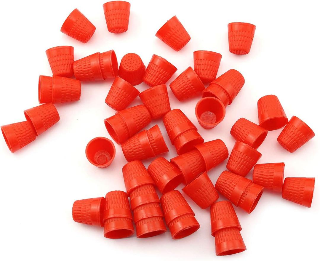NX Garden 50pcs Plastic Sewing Quilting Thimbles for DIY Craft Finger Protector, Sewing and Repairing Accessories, Red