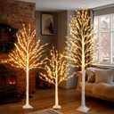 Set of 3 Lighted Birch Tree, 4FT 6FT 8FT White Artificial Christmas Tree with Total 456 LED Light, Prelit Waterproof Christmas Decoration for Indoor Outdoor Thanksgiving Wedding Holiday