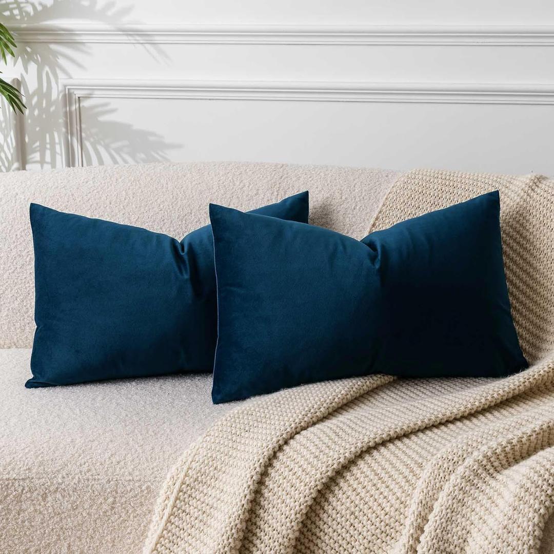 JUSPURBET Velvet Pillow Covers Set of 2 Decorative Throw Pillow Covers for Couch Sofa Bed Soft Lumbar Cushion Covers with Hidden Zipper for Living Room Home Decor,Navy,14x24 inch