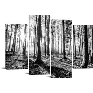 sechars - Black and White Forest Canvas Wall Art Tree Sunset Pictures Prints Nature Landscape Artwork Living Room Office Hotel Decoration, Medium-48"x32"