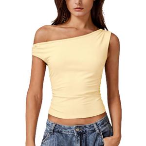 Women Off Shoulder Tops Sleeveless Shirts Y2K Going Out Crop Tank Top Yellow (Yellow)