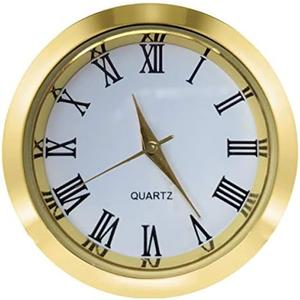 HILLHOME Mini Clock Insert 1-1/2 Inch (37 mm) Round Quartz Movement Miniature Clock White Face Gold Tone Bezel Roman Numerals Fit 35 mm Diameter Hole