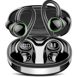 Wireless Earbuds, Bluetooth 5.4 Headphones Sport, Over Ear Buds With ENC Noise Cancelling Mic, 48H, Wireless Earphone With Earhooks, Stereo Deep Bass, IP7 Waterproof Headset for Workout Running, Black