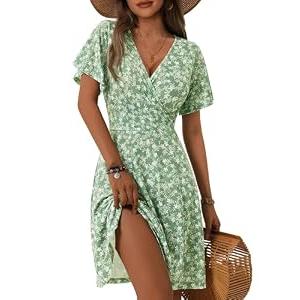 FENSACE Wedding Dresses with Sleeve Spring Easter Womens Summer Outfits(Green White Floral-72, Small) 