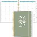 2026-2027 Monthly Planner - 18 Monthly Calendar, January 2026 - June 2027, Two Pages Per Month, 9" x11" Planner with Tabs, Strong Twin-Wire Binding, Inner Pocket, Green