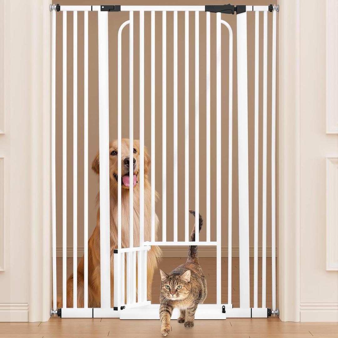 53in Extra Tall Cat Gate for Doorways No Drilling, Sturdy Tall Dog Gate, Pet Gate Easy of Use (White)