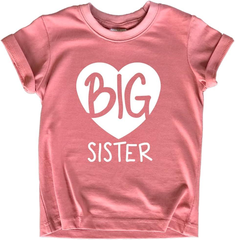 Big Sister Shirt Heart Big Sister Announcement Shirt Toddler Girl Promoted Outfit Baby Girls tee (Pink)