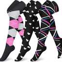 CHARMKING Compression Socks (3 Pairs) Knee High Compression Sock for Women & Men Stockings for Running, Cycling,Athletic (Small-Medium, 08 Pink/Pink/Black)